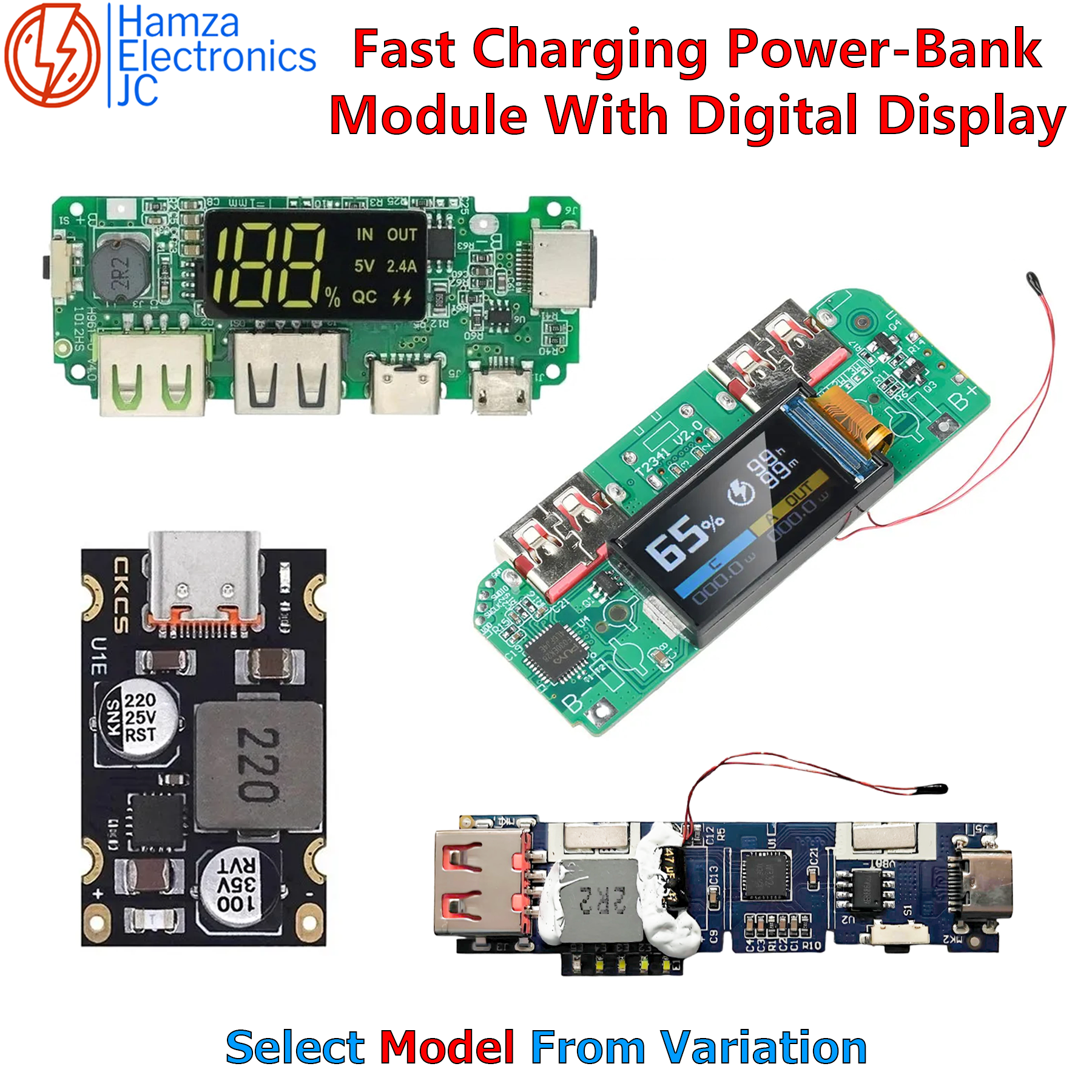 QC4.0 QC3.0 LED Display Dual USB Mobile Power Bank Module with 18650 Battery, Fast Charging, 18W-35W Output, 3 Ports, Temperature & Circuit Protection, Type-C/Android Compatible