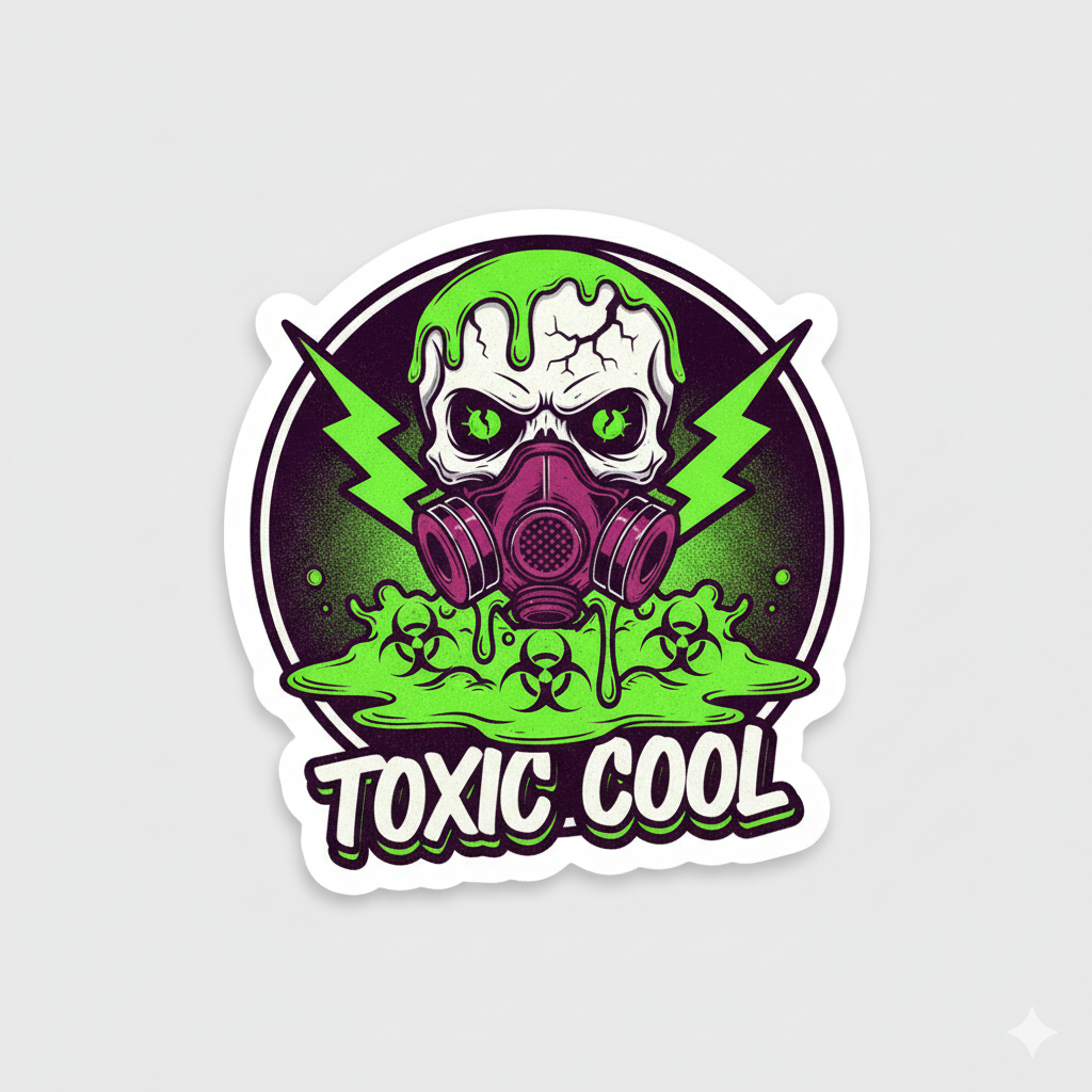 Toxic Cool Skull with Gas Mask & Biohazard Slime Sticker Edgy Green Slime Skull Vinyl Sticker Punk & Grunge Aesthetic Hazardous Cool Skull Decal Laptop Water Bottle, Car Sticker Distressed "Toxic Cool" Skull with Lightning Bolts Sticker 3 x 3 inch sticker price in Pakistan