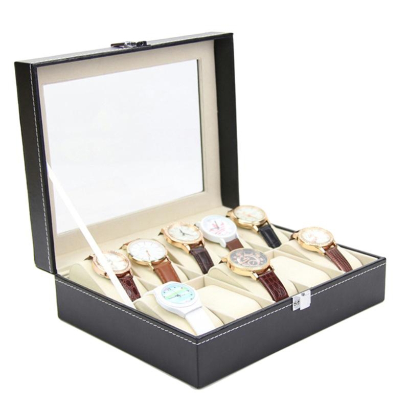 Myle Cart Watch Storage Organizer Box 3/6/10/12 Grids PU Leather Display Case for Watches & Jewelry, Black