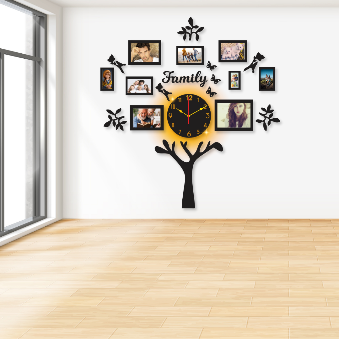 Family Wall Clock with Frames Stylish Quartz Decoration for Home and Office