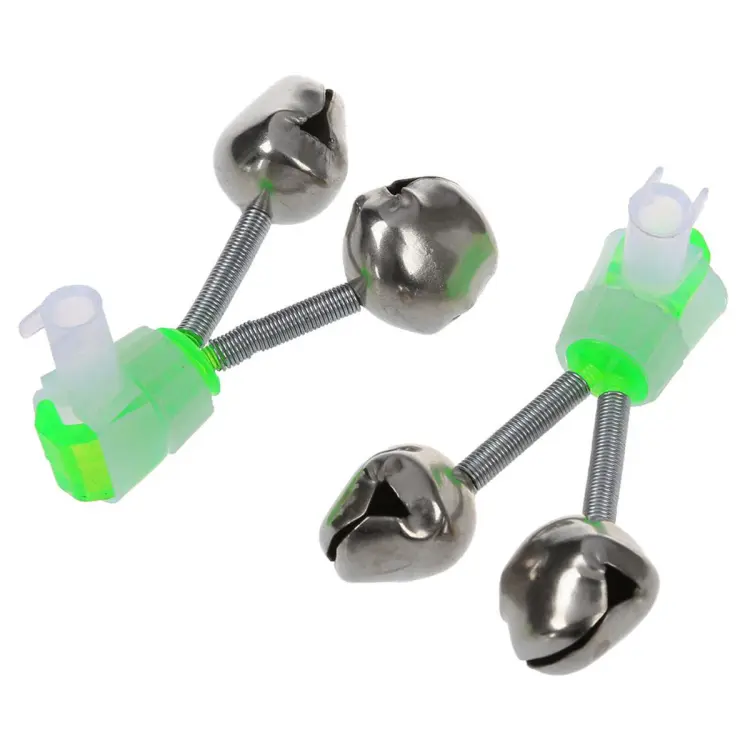 2020 6 Pcs Fishing Rod Tip Green Silver Tone Double Bell Bait Alarm Ring