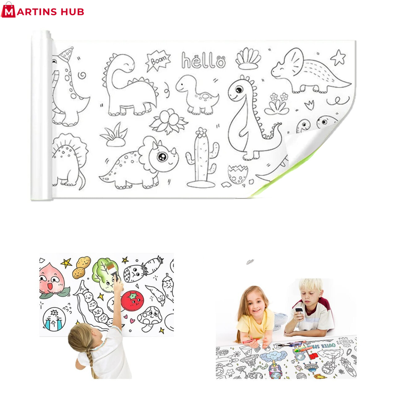 Martin Hub Children's Drawing Roll, Coloring Paper Roll for Kids, Sticky DIY Painting Drawing Paper Rolls for Toddler, For Wall Coloring Paper Stickers For Kids