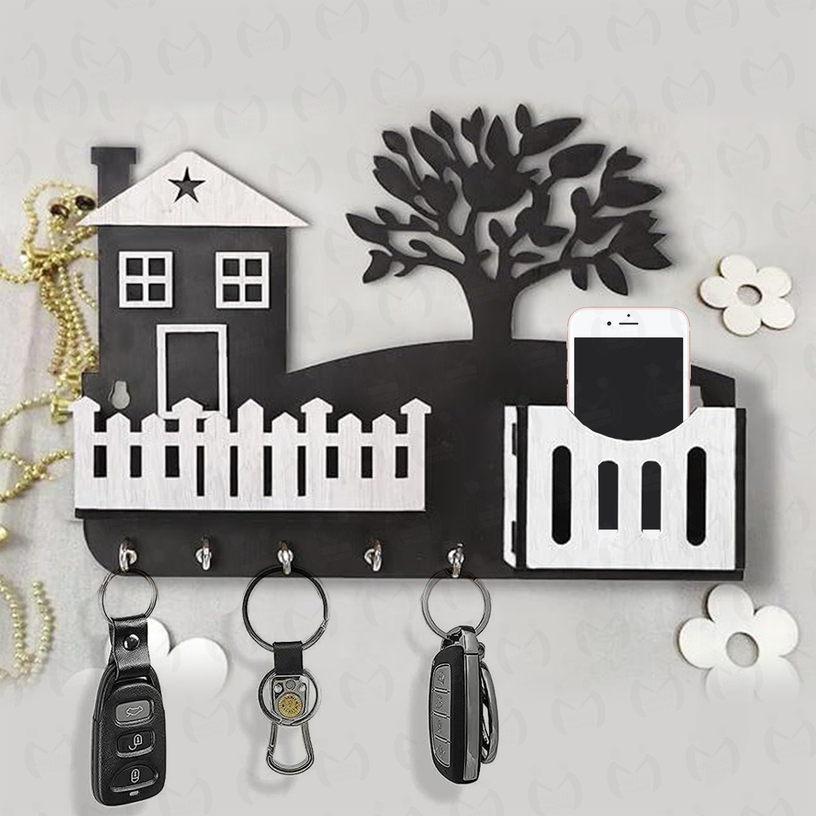 AL NOOR Traders Brand SWEET HOME OR OFFICE DESIGNER KEY HOLDER Wood Key Holder  (8 Hooks, Brown)  Wall Decoration items for home  Wall hanging decor  Wall hanging For keys, Mobile & More  key holder for wall