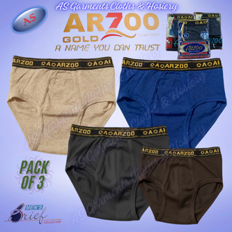 Pack of 3 Arzoo Brand Underwear for Men | Pure Cotton for Ultimate Comfort | Top Elastic Waistband for a Secure Fit | Soft, Breathable & Skin-Friendly Fabric | Durable & Long Lasting Innerwear | Perfect for Everyday Wear | Premium Quality Underwear for Me