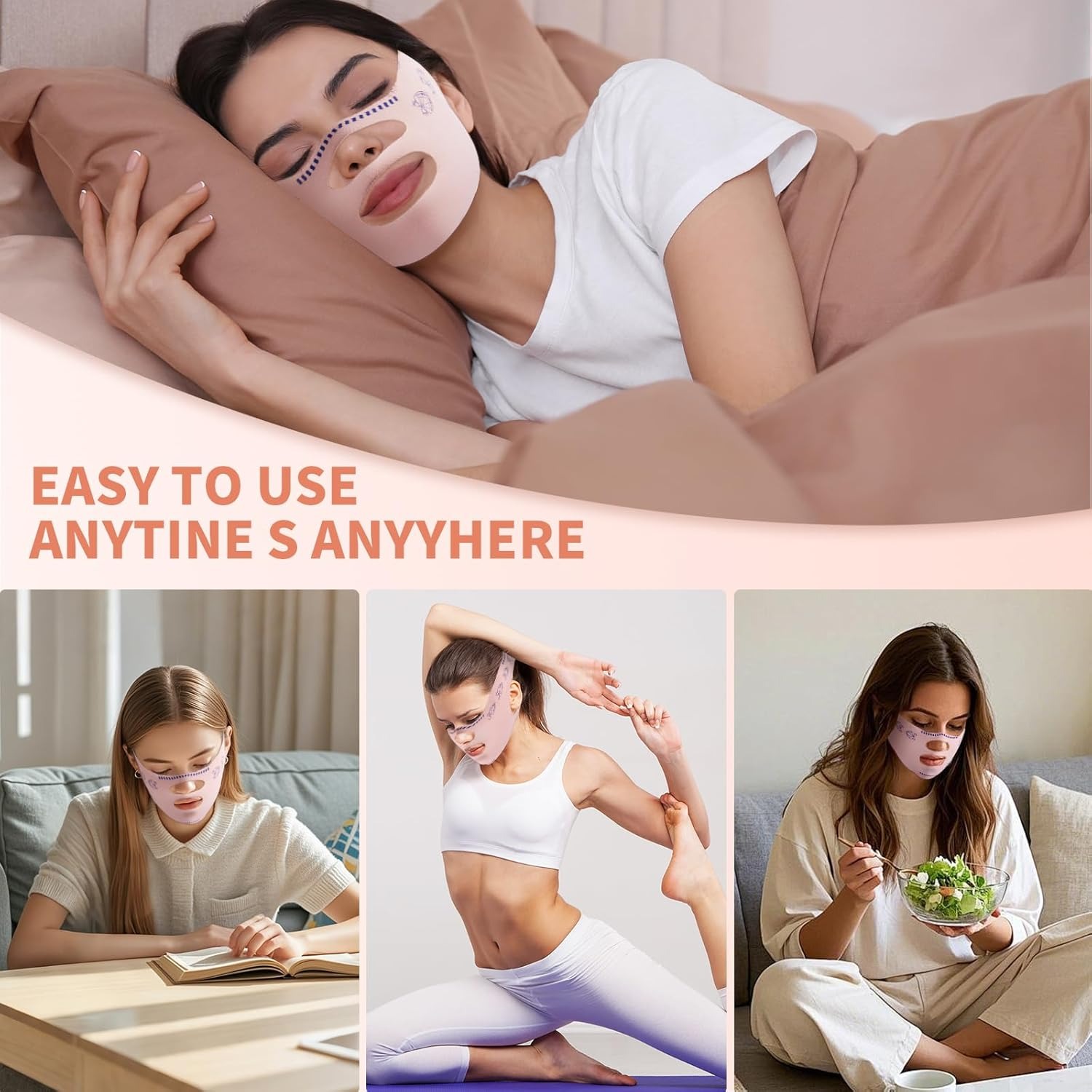 Reduce Double Chin Lift Up with Face Slimming Belt Face Strap Belt Elasticity Beauty Lift Oval Anti-Wrinkle Reusable Face Slimming Strap V Face