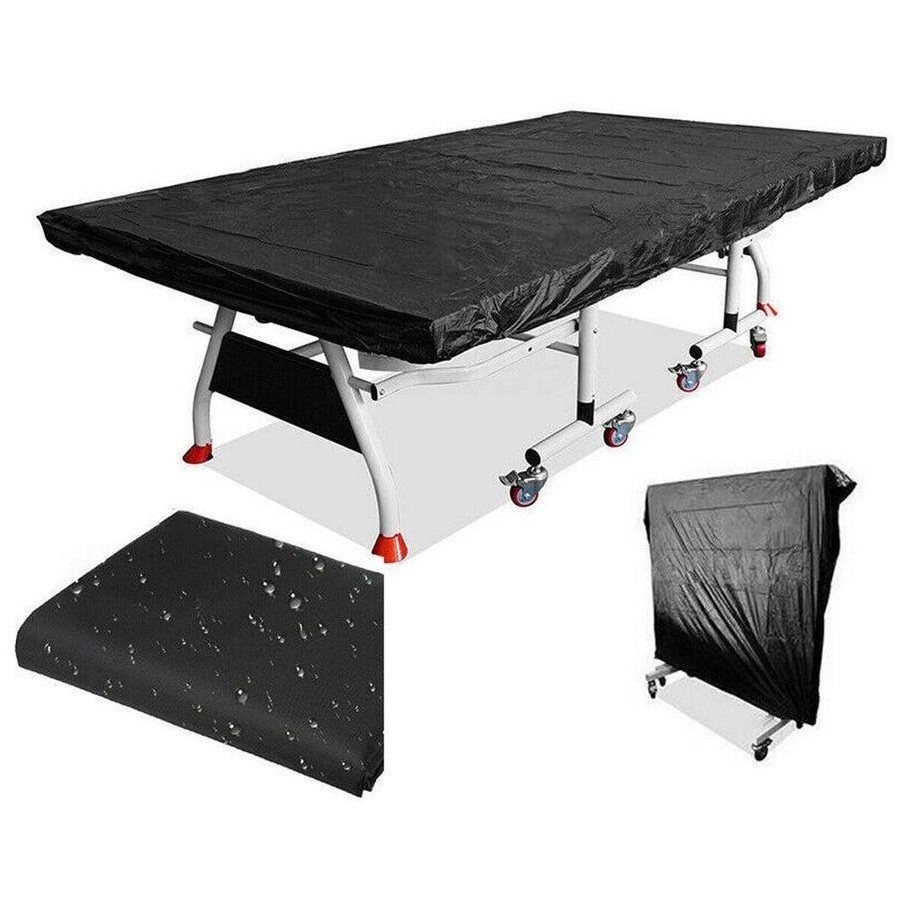 Waterproof Table Tennis Cover 9ft x 5ft – Ping Pong Table Parachute Dustproof Cover for Outdoor/Indoor – Foldable Protective Full Size Table Cover (Black/Silver)