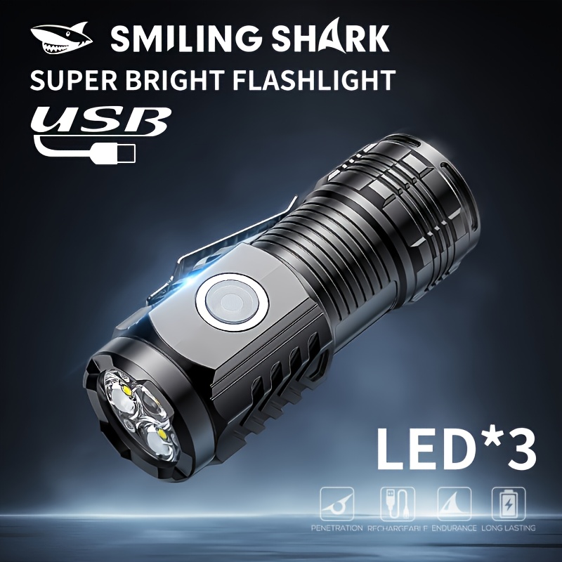 Powerful 3LED Super Bright Flashlight Portable Mini Burst Flash Torch Rechargeable Emergency Spotlight with Pen Clip Tail Magnet - Thumb Size Flashligh - Torch