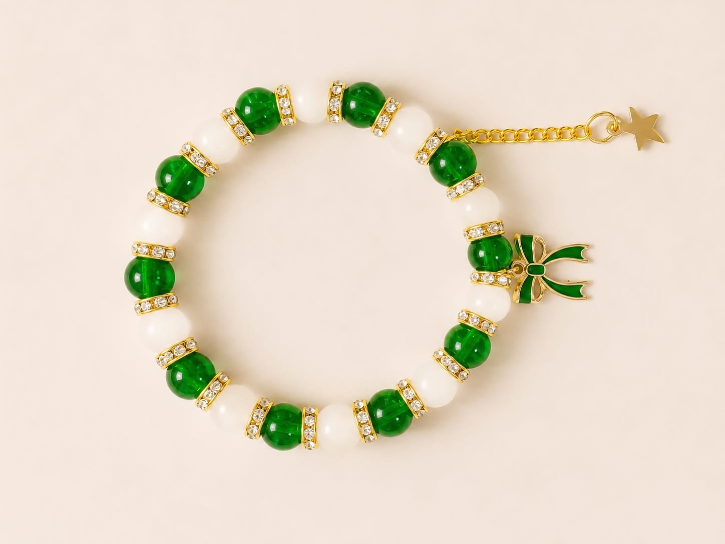 Independence Day Jewelry - Green and White Crystal Bead Bracelet for Women