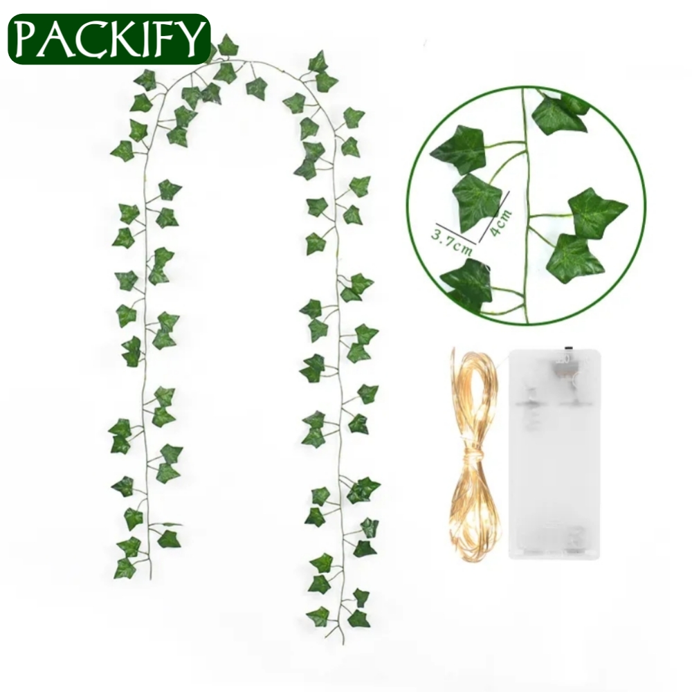 PACKIFY Artificial Plant Leaves bail with 10 ft Fairy Lights Battery Operated - Money Plant Bail Room decoration items - Wall Hanging Flower