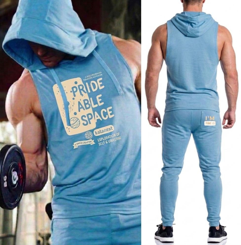 Printed Gym Summer Hooded Sleeveless Tracksuit for Mens (Hooded Tshirt