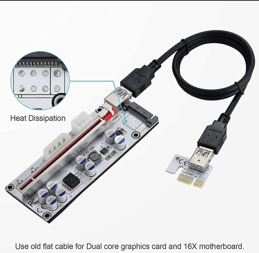 GPU PCIE Riser 1X to 16X PC Graphics Extension Powered Riser Adapter Card for Computer with USB 3.0 Cable & 6 PIN Power Cable for GPU Mining External Image Card Expension pcie slot (G Store) GPU riser for PC computer