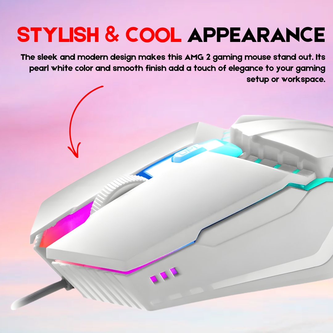 AMG2 Wired Premium RGB Gaming Mouse | Mechanical Design with Nylon Braided Cable & 3-Level DPI (600-1600) | Breathing RGB LED Glowing Optical Gamer Mouse for PC, Computer, Laptop | USB Esports Pro Gaming Setup - One Click-Pick