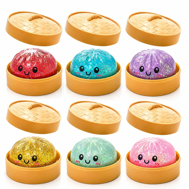 Squishy Dumpling Realistic Bun Sensory Fidget Toys Colored Glitter Steamer Bun Decompression Ball Small Squeezable Toys