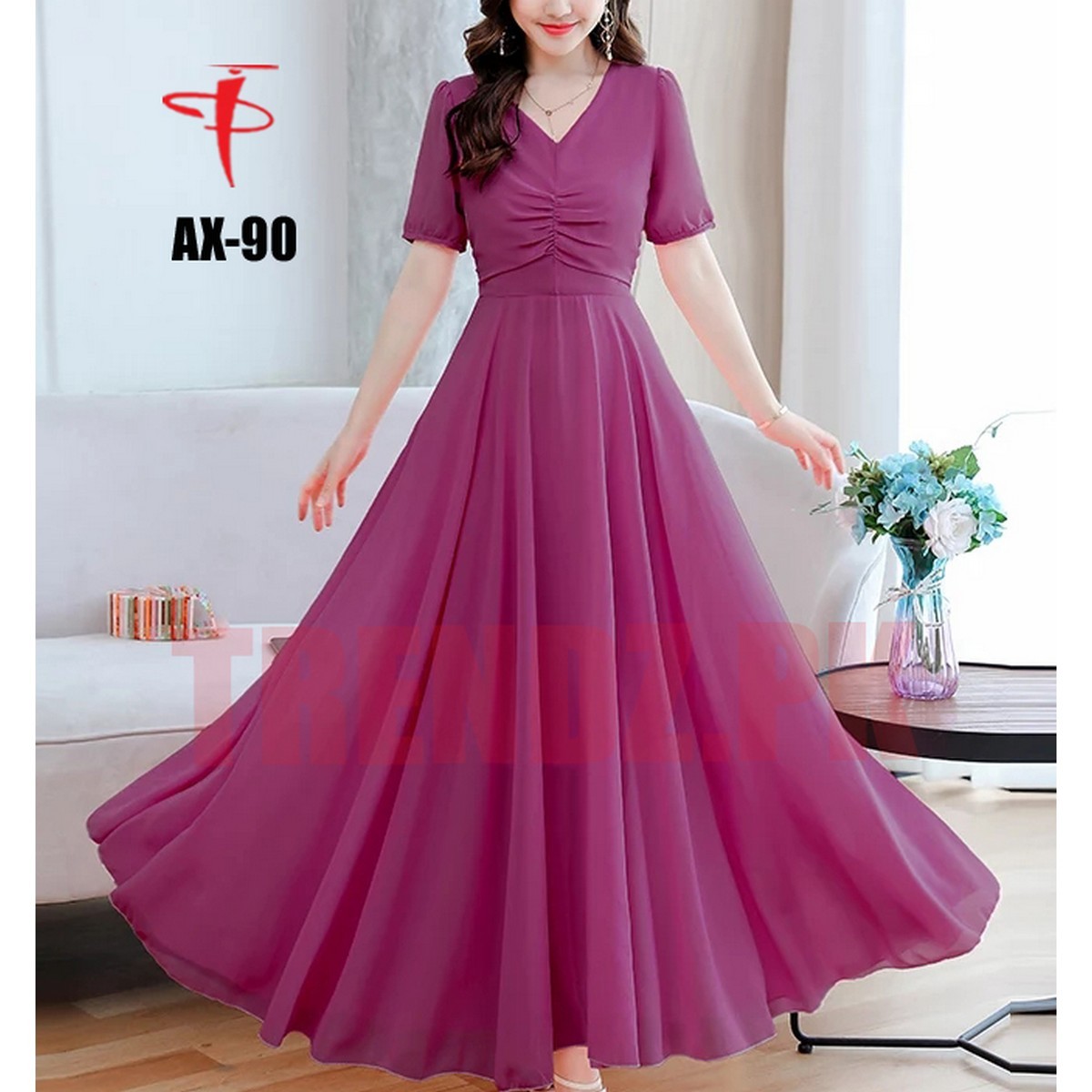 TRENDZ FASHION Swing Cocktail Wool Peach Material Stylish Maxi For Ladies AX-90