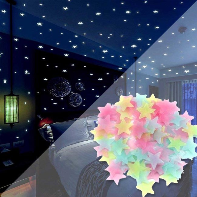 1/50/100 Pcs 3D Stars Glow In The Dark Luminous Wall Stickers