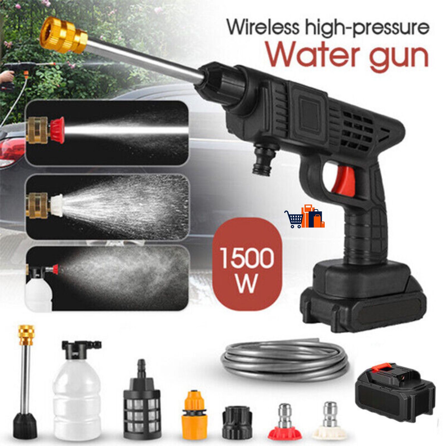 Car Washer Gun - 48V Rechargeable Pressure Washer - Car Washer Pump - Pressure Washer Gun - 30Bar Portable Car Washer Gun High Pressure - Car Wash Spray Gun - Solar Panel Cleaner - Electric Pressure Pump Power Washer for Car/Fence/Wall/Floor Cleaning