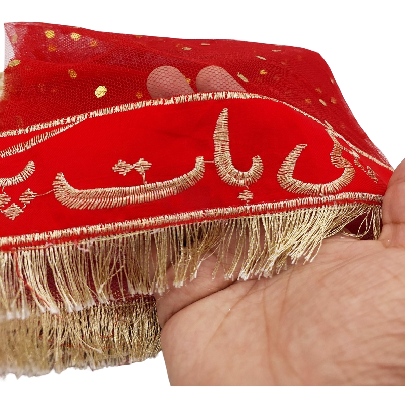 Red Net “Baat Pakki” Dupatta – Long Bridal Scarf for Nikah, Wedding & Party Wear | Elegant Net Dupatta for Engagement & Shadi Events /Bridal Red Net Dupatta for Baat Pakki, Nikah & Party Wear – Long & Elegant