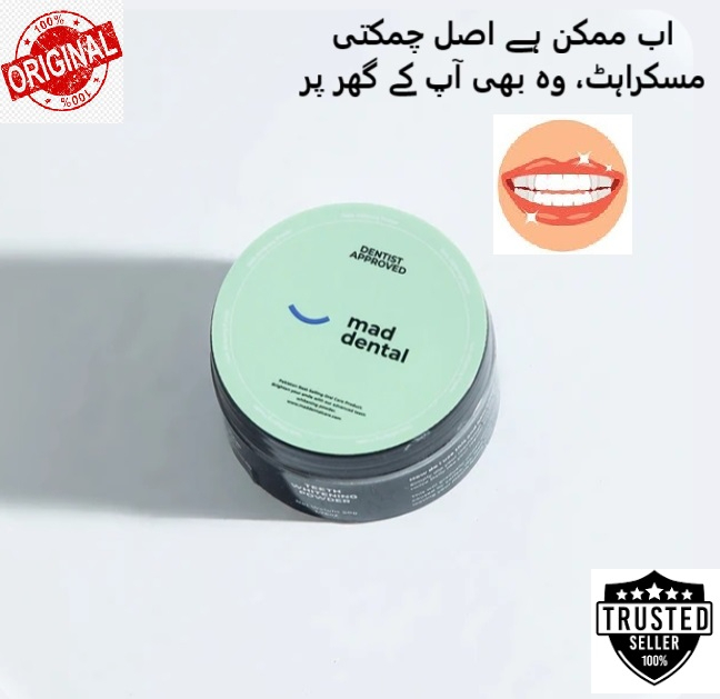 Original Mad Dental Care Teeth Whitening Powder | Dentist-Approved Natural Tooth Powder for Strong White & Healthy Teeth | Herbal Oral Care Solution for Fresh Breath, Cavity & Gum Protection | Safe for Daily Use