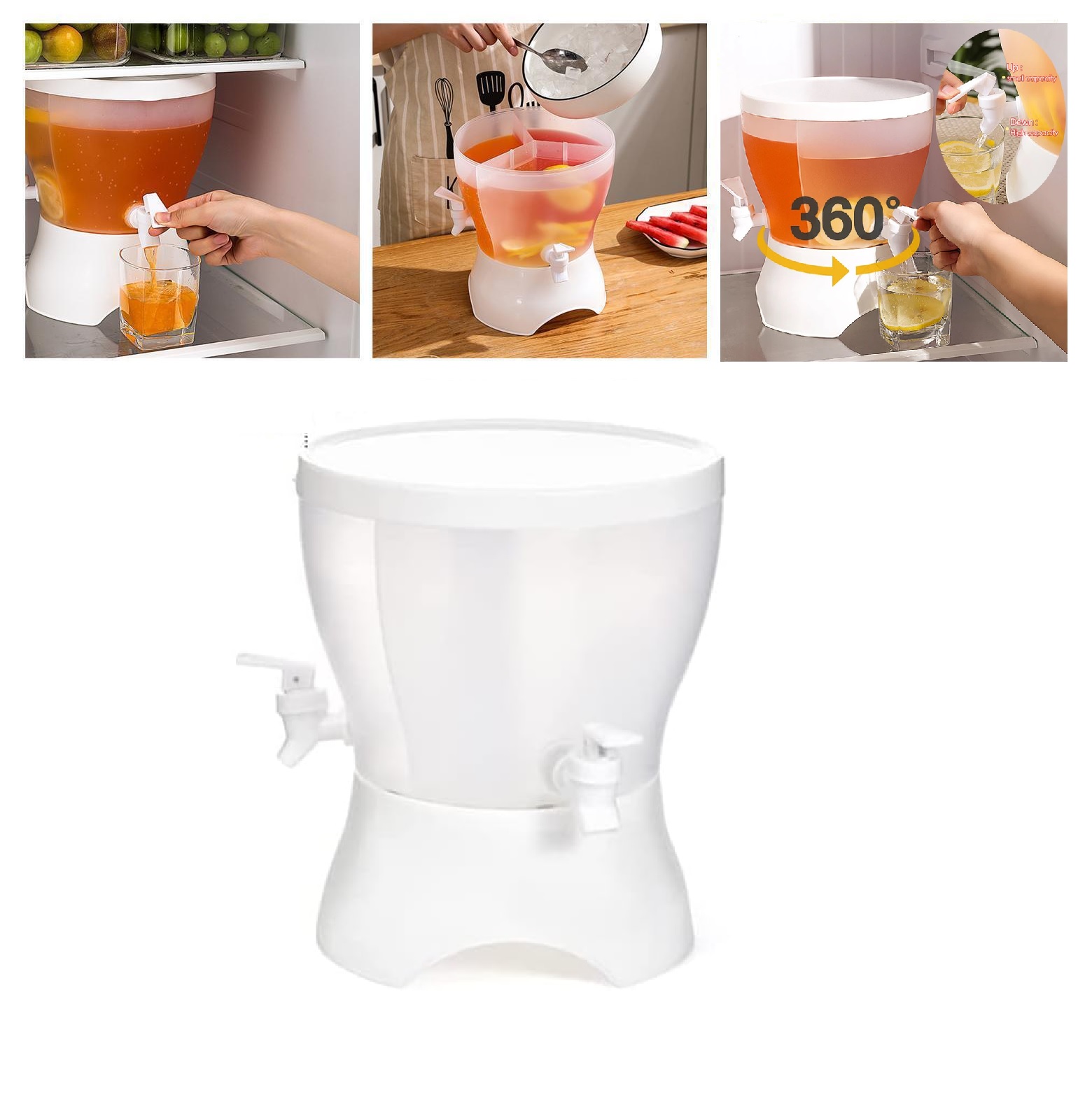 Drink Dispenser,fridge Beverage Dispenser With 3 Spigot,5l Rotating Water  Dispenser For Milk Fruit Teapot Tea Making Home Party Use