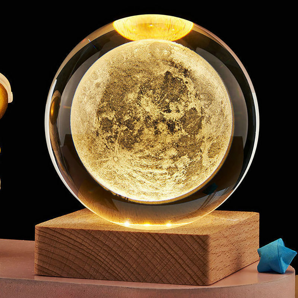 Le 3D Galaxy Crystal Ball Lamp 2.4 Inch Crystal Ball Night Light With Wooden Base For Home Desktop Decoration