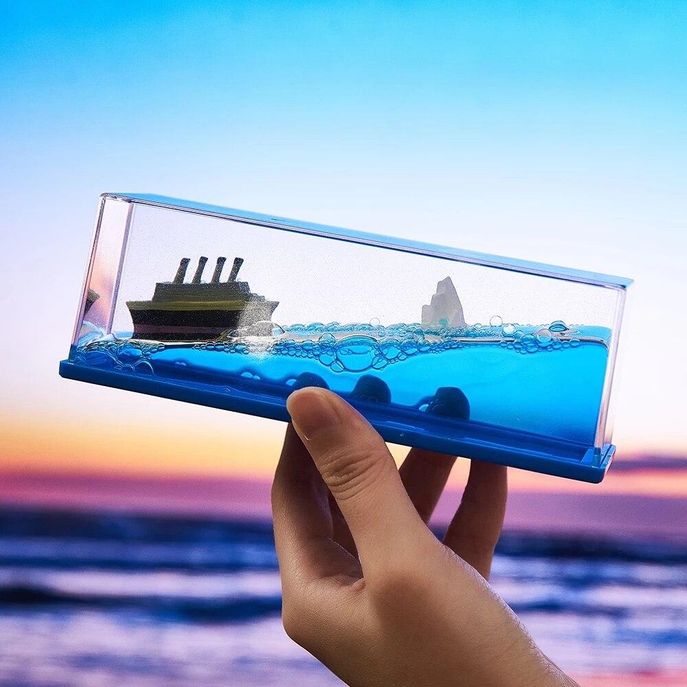 Creative Cruise Ship Fluid Drift Bottle Desktop Decorate Birthday Gift Decompression Decoration Hourglass Car Ornament Gift