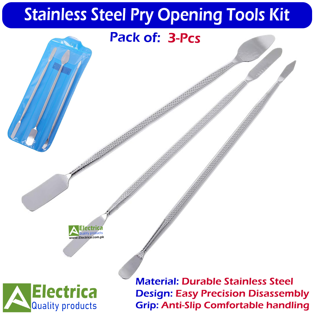 Koocu TE-02 3-Piece Stainless Steel Pry Opening Tool Kit | Double-Sided Metal Spudger Spatula Set for Mobile Phone, Tablet, Laptop & Electronics Repair by Electrica