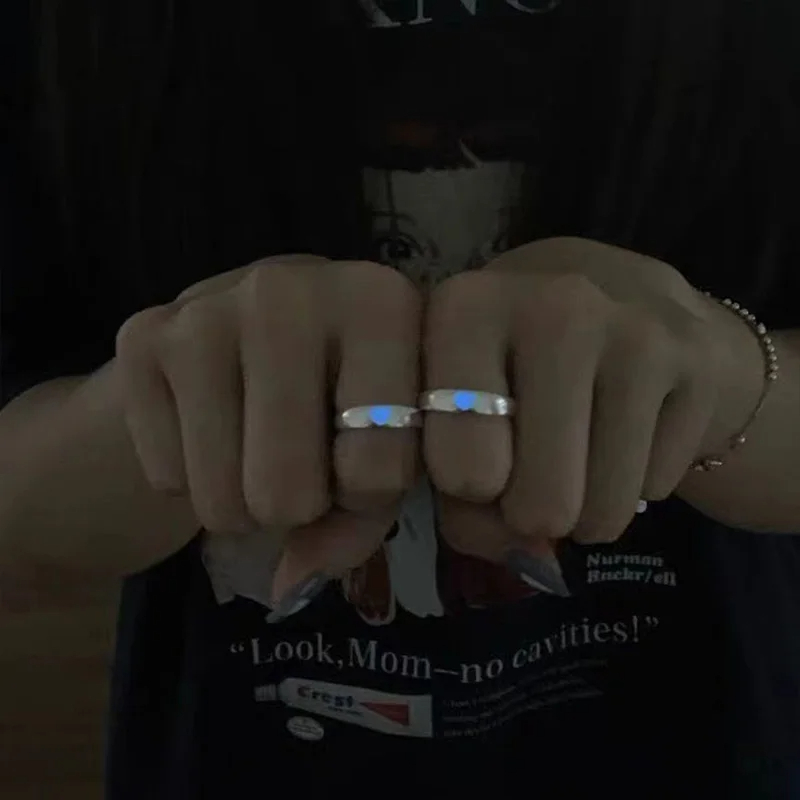 Luminous Glow In Dark Adjustable Love Heart Finger Couples Rings Jewelry Lover Gift