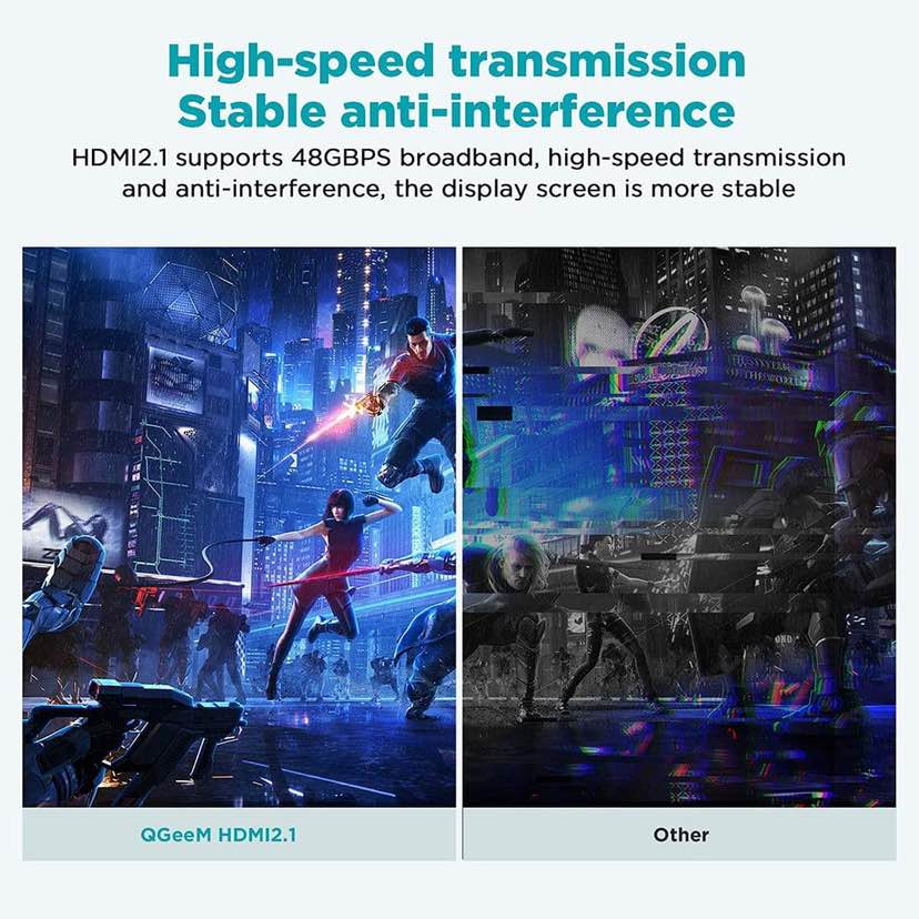 8k HDMI Cable QGEEM HDMI 2.1 8K@60HZ@4K@120HZ, 48GBPS HIGH-SPEED HDMI CORD,COMPATIBLE FOR PC HDTV PROJECTOR LARGE DISPLAY, MALE-TO-MALE 8k ultra HD Cable 6 ,10FT length