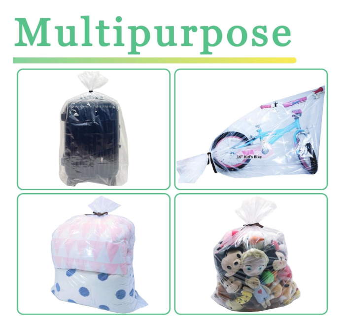 10 Large Clear Drawstring Plastic Bags, 24x48 Inches Dust Covers Drawstring Plastic Bags for Luggage, Suitcase, Reusable, Plastic Storage Bags for Clothes Packing Luggage Suitcase Furniture Comforter Bike Blanket