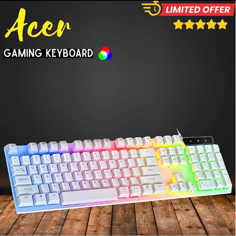 Gaming RGB Keyboard  Mechanical Feel  LED Backlight  USB Wired  Ergonomic Design for PC & Laptop