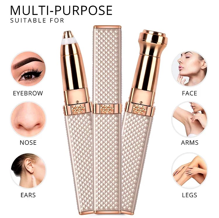 Hair Removal Machine 2 in 1 Facial and Eyebrow Hairs Remover USB Rechargeable Painless Face Eyebrows Nose Ears Upper Lips Full Body-Washable/removable 2 Trimmer Heads Fast Shaving for Girls Shaver with LED Light-Gold white black