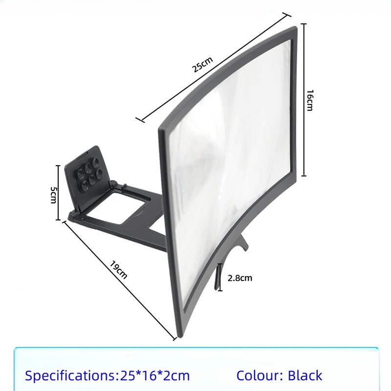 12-Inch Curved Screen Magnifier & 3D HD Mobile Display Amplifier | Universal Portable Desk Holder Stand