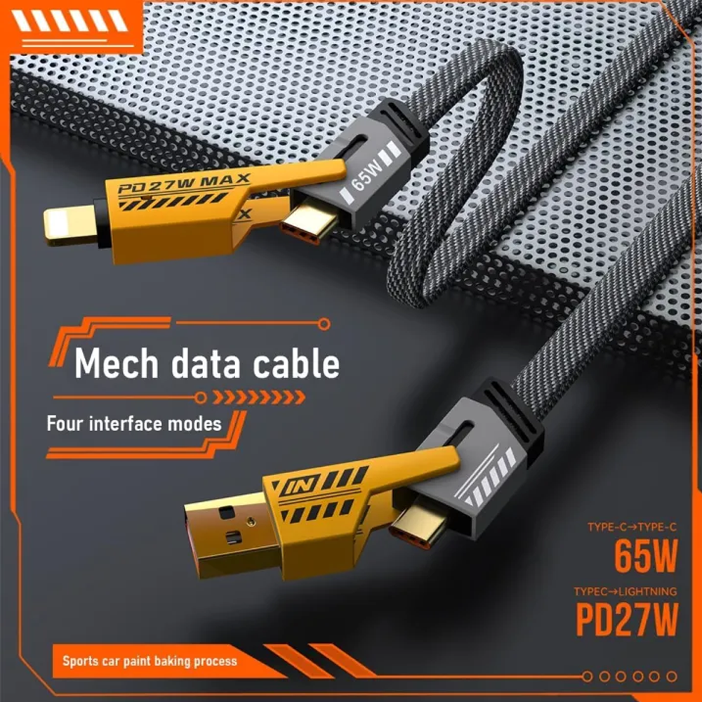 4-in-1 Universal Fast Charging Data Cable | 5A 27W Super Charge | Flat Tangle-Free Wire | USB to Type-C, iPhone Lightning, Micro USB | Nylon Braided Durable Cable for Android, Samsung, iPhone, Huawei, Xiaomi, Oppo, Vivo & More – Black/Yellow price in Pakistan
