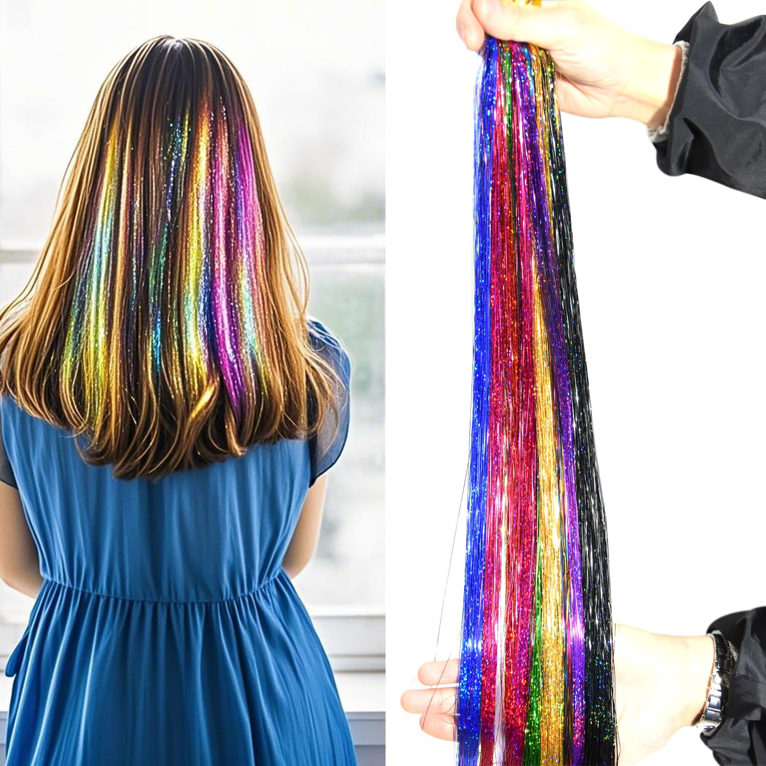 Glitter Hair Tinsel Extensions | Shiny Sparkle Hair Strands | Party, Festival & Fashion Hair Accessories | Multiple Colors