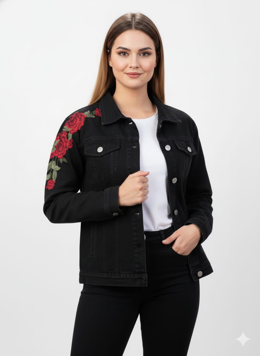 Stylish Flower Denim Jacket For Girls