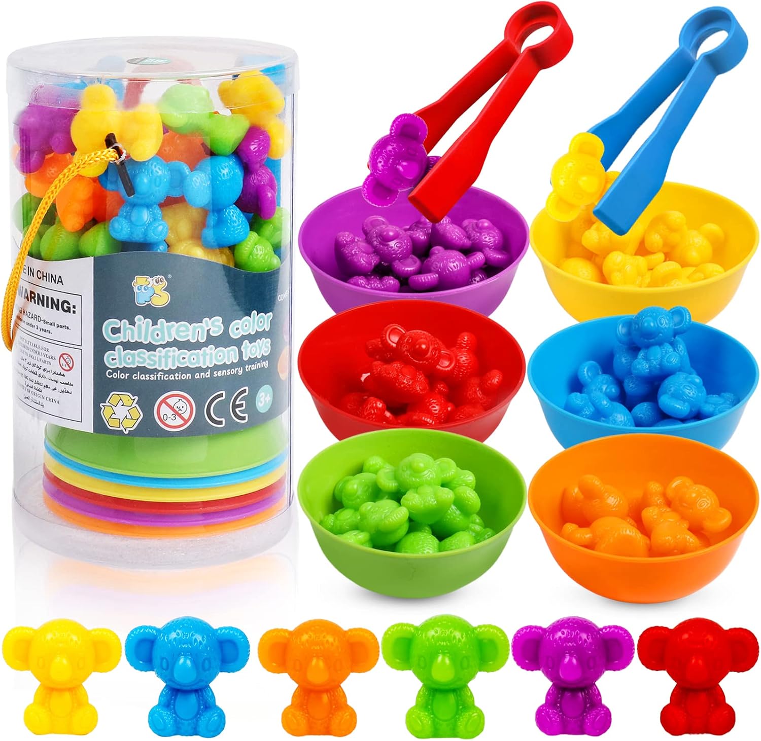 Color Sorting Toys - Colorful Counting Bears With Matching Cups - Sorting And Counting Activity For Toddlers - Tweezer Activity For Kids - Learning Toys For Kids - Educational Toys - Early Development Toys - Color Recognition Toy - Montessori Toys