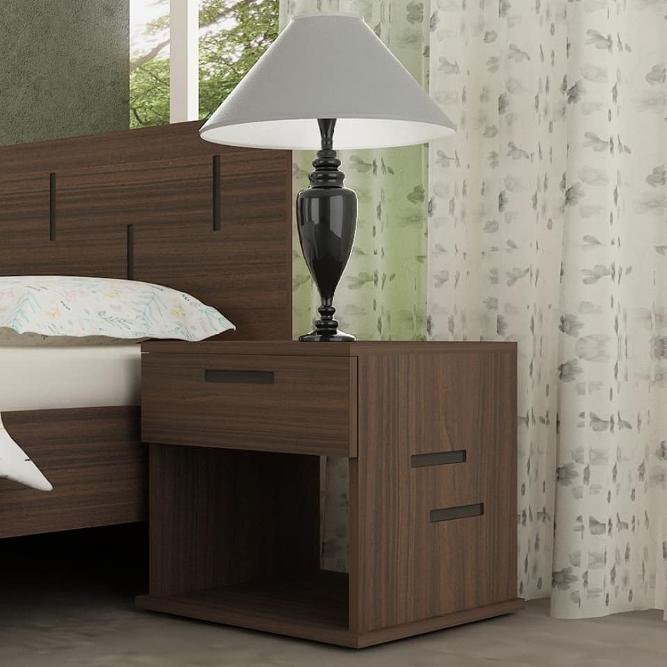 Ghania Modern King & Queen size bed in MDF lasani wood, with 2 side tables without mattress