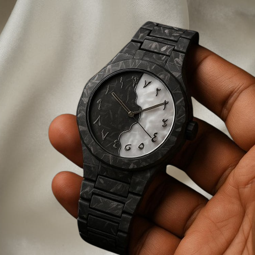 Luxury Aura Arabic Watch | Forged Carbon Look | Dual-Tone Marble Dial with Eastern Numerals