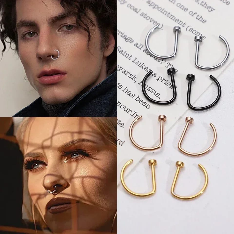D Shape Nose Rings, Curved Fake Nose Piercing Stud Stainless Steel Nose ring
