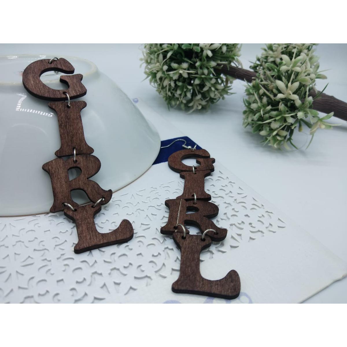 Ethnic Big Wooden Earrings Hollow Letter GIRL Drop Earrings African Wood Chip Earrings Women Lady Girls
