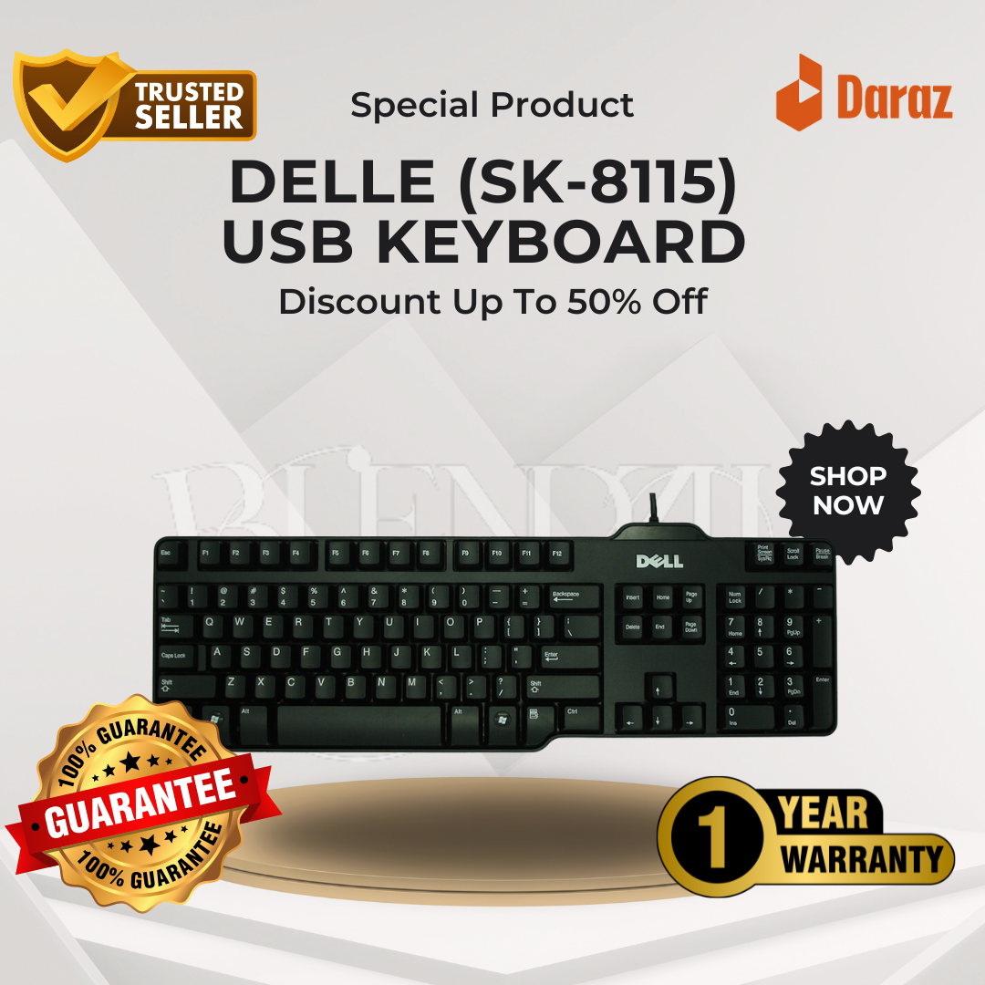 Delle (Sk-8115) USB Wired Keyboard | Genuine Black with Premium Packing