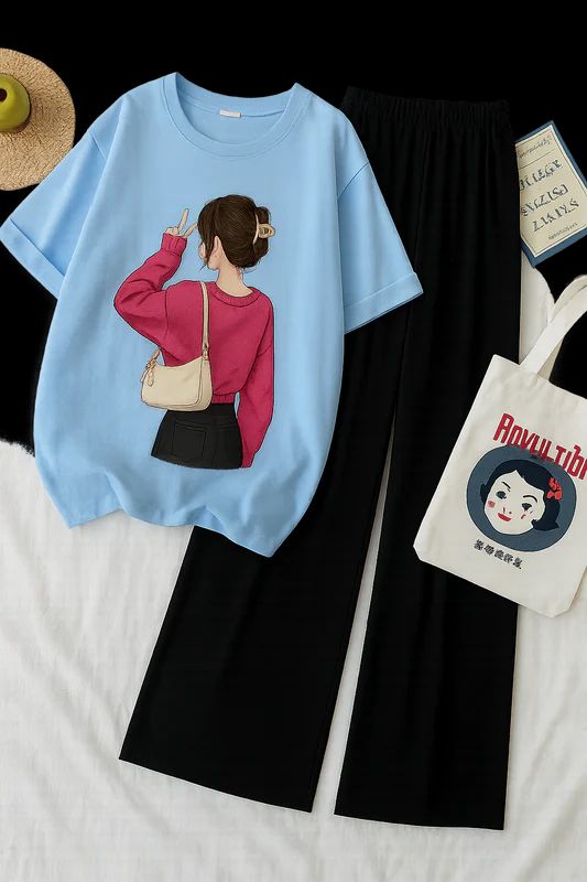 Trendy Crop T-Shirt & Flapper Set for Women – Stylish & Comfortable Outfit