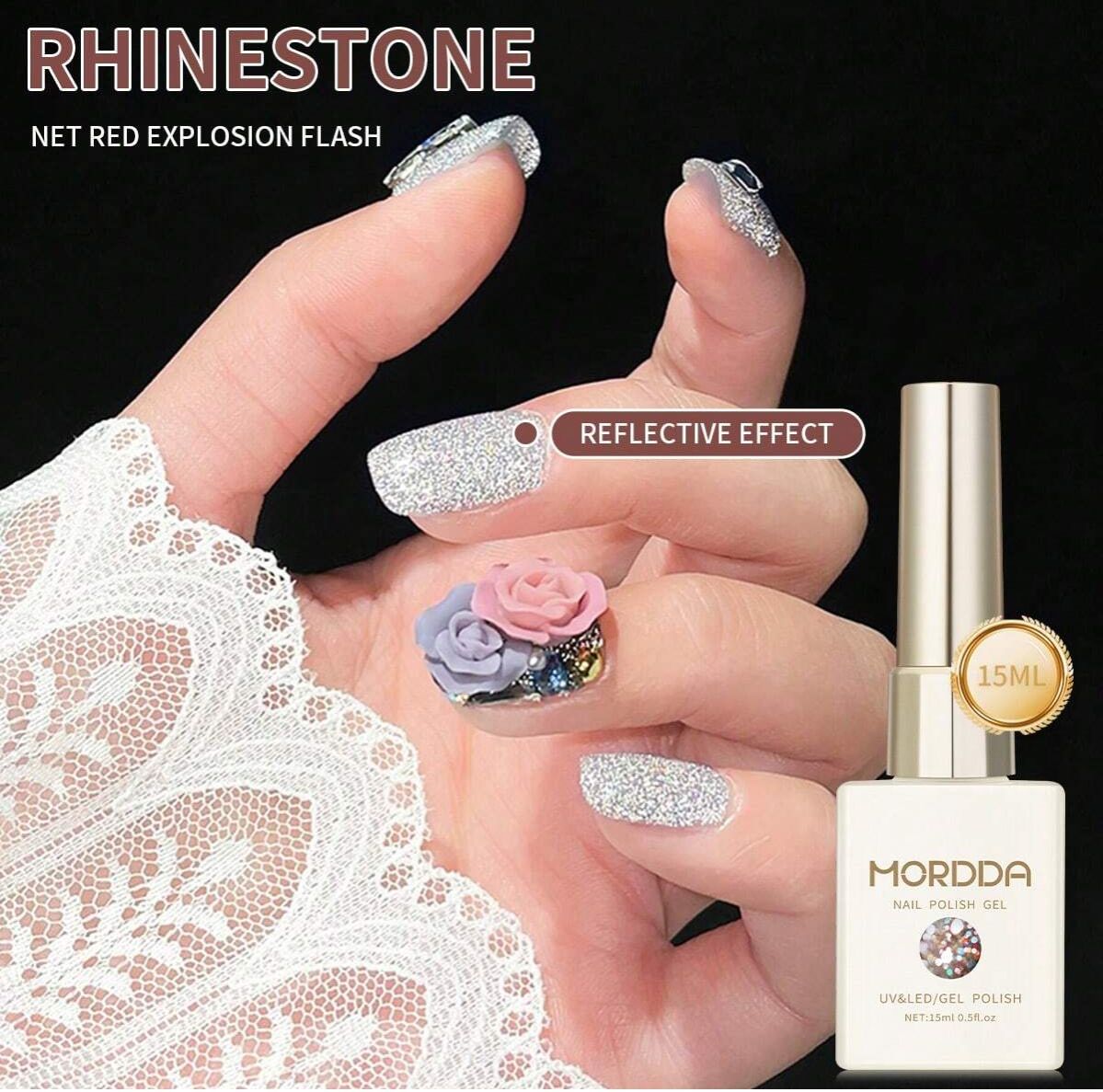 Flash Reflective Broken Rhinestone Gel Polish 15ml - Shiny Crystal Glitter Soak Off Nail Art UV/LED Gel