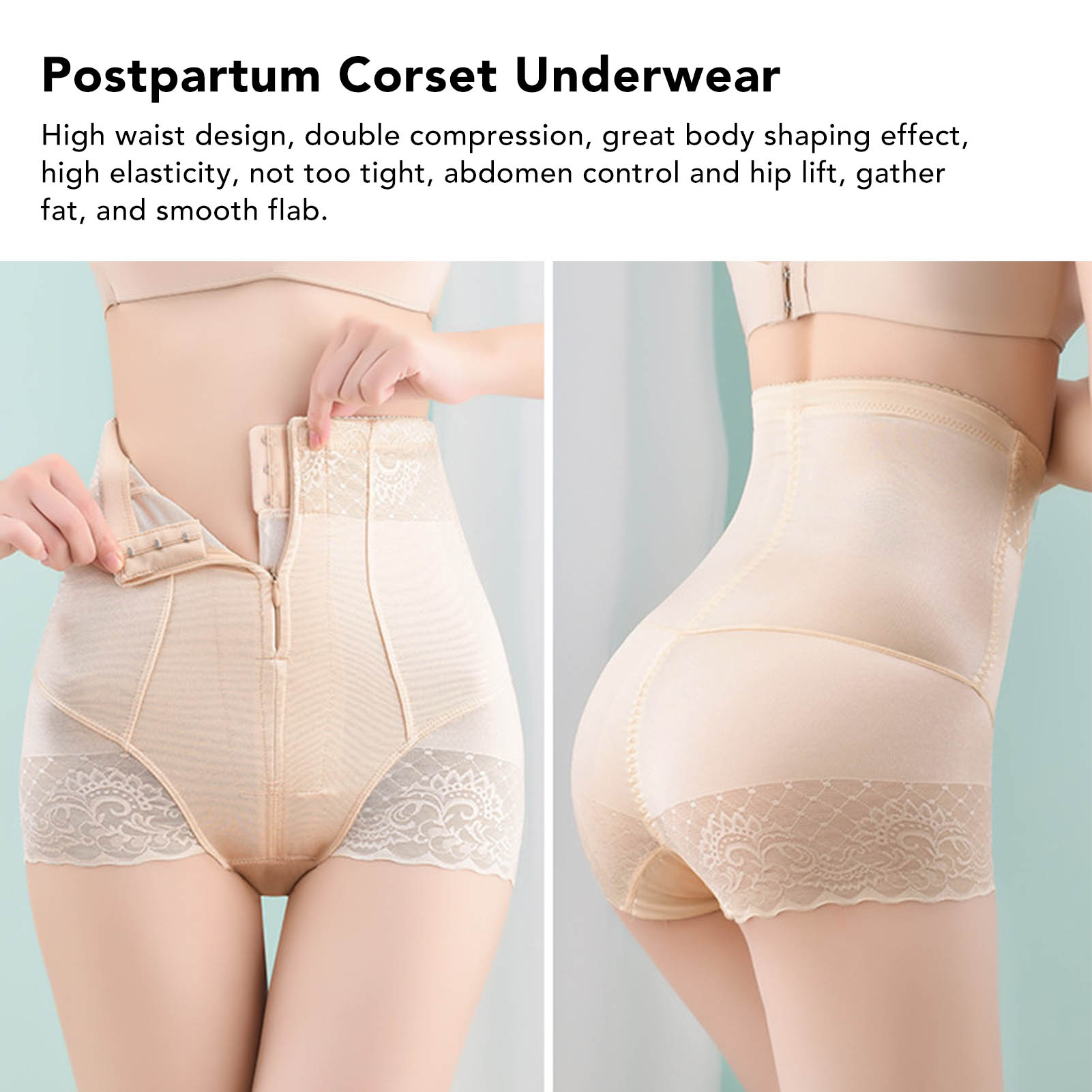 Abdominal Control Corset, Breathable Lace Postpartum Corset Underwear Body  Shaper High Waist Zipper for Daily Life