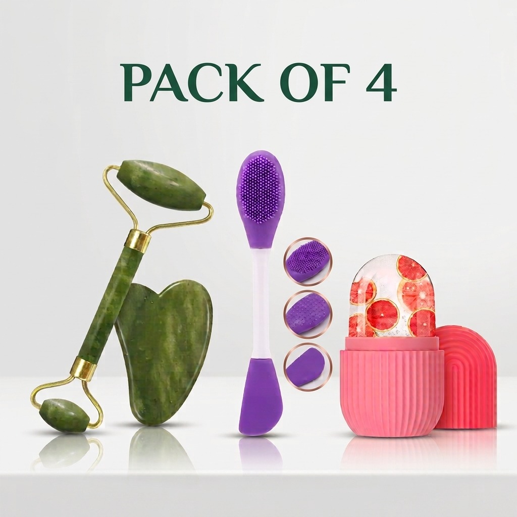 Face Stone Jade Roller Massager with Gua Sha Stone And Ice Roller Multicolour Set Facial Roller 100% Natural Stone Jade Roller For Skin Eye Neck Body Ice Cube