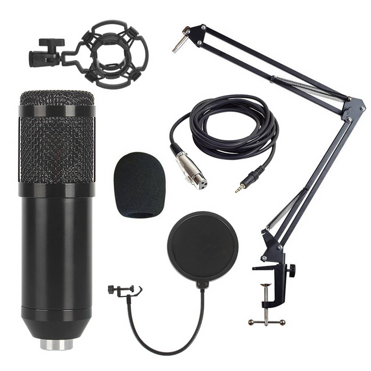 BM 800 Full Mic Kit with Shock Mount Arm Scissor Stand Filter Studio  Condenser Microphone