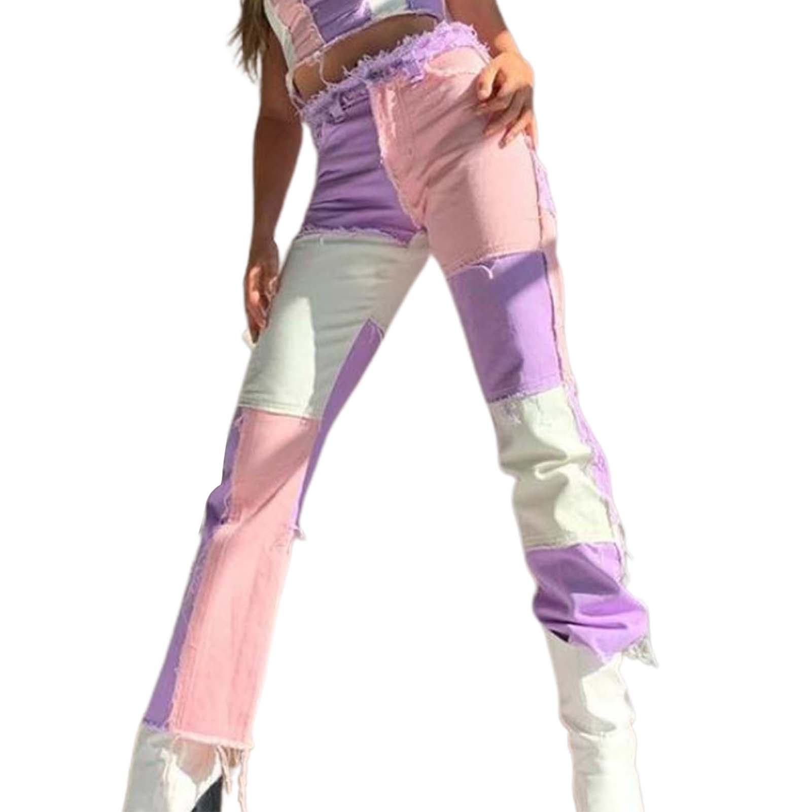 Denim Pants Tassel Patchwork Pockets 