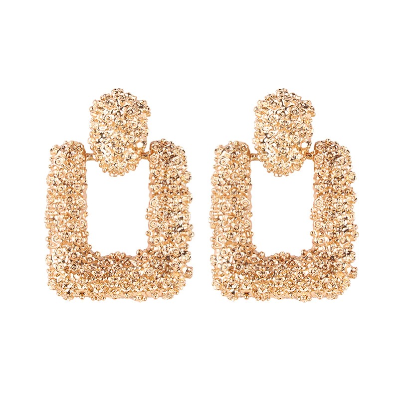 African Style Golden Square Earrings â€“ Trendy Drop Jewelry