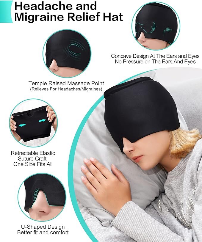 Migraine Relief Hat for Headache – Hot & Cold Therapy Gel Ice Cap | Full Head Coverage Ice Pack for Migraine, Eye Strain, Sinus & Stress Relief | Reusable Headache Cap for Men & Women | Random Colors