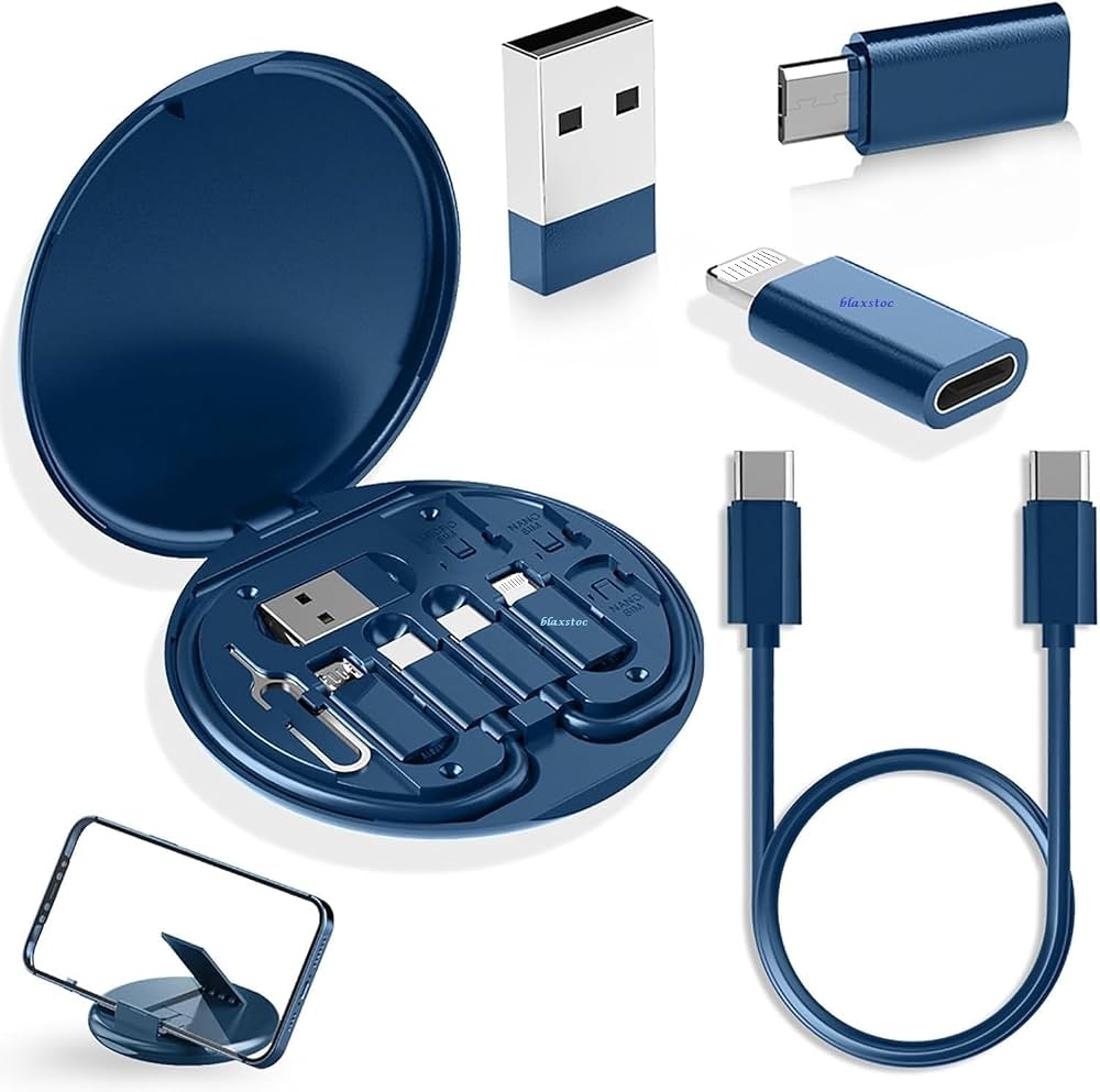 SP Dealz Mini Multi-Functional Fast Charging Data Cable Set – USB Type-C, Android Compatible Travel Cable Kit with SIM Eject Pin & Round Storage Box